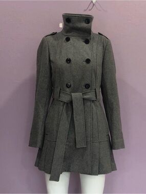 Calvin Klein Grey Wool-Blend Coat with Embroidered Logo